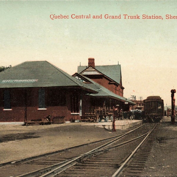 Sherbrooke Quebec Postcard Central and Grand Trunk Railway Station 1900s