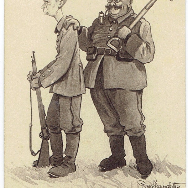 WWI Bruce Bairnsfather Military Comic Postcard 'The Tactless Teuton'