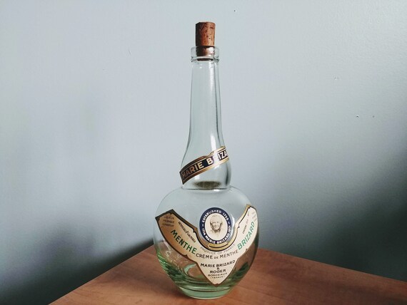 Vintage Marie Brizard Creme De Menthe Glass Bottle France Etsy