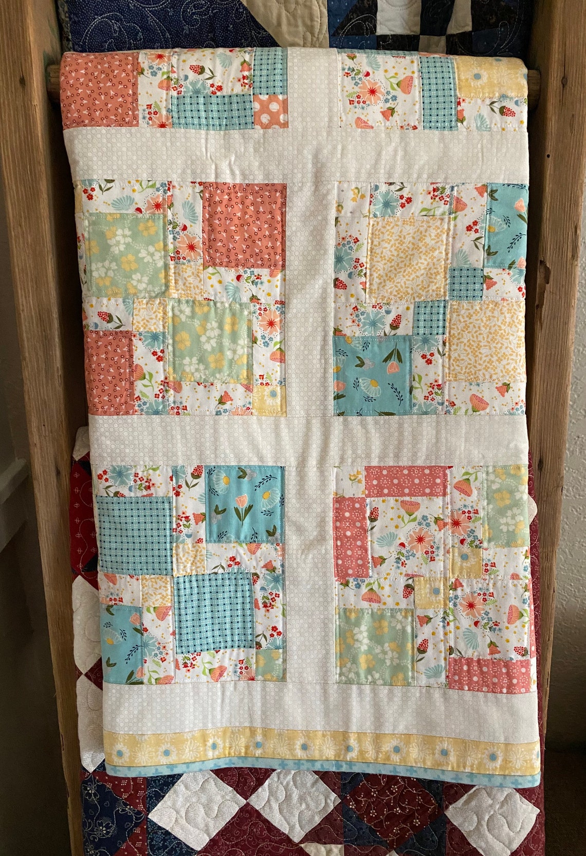 Patchwork Baby quilt in beautiful soft pastel colors. Baby Etsy