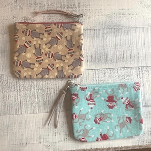Sock Monkey Cotton fabric washable zipper  pouches
