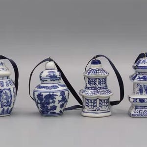 Blue & White Chinoiserie Ceramic Ornaments - Set of 12 image 3