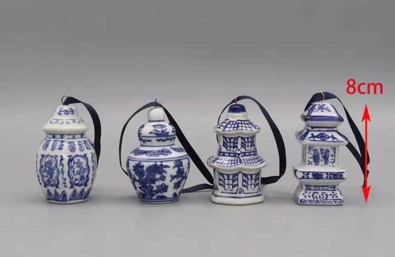 Blue & White Chinoiserie Ceramic Ornaments - Set of 12 image 3