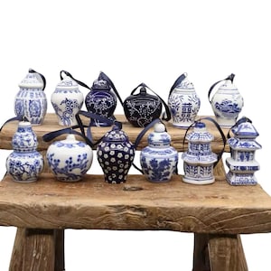 Blue & White Chinoiserie Ceramic Ornaments - Set of 12 image 1