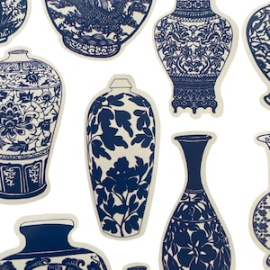 GRATIS VERZENDING: blauw-witte China-stickers. Chinoiserie zelfklevende porseleinen etiketten, labels, sticker.