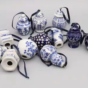 Blue & White Chinoiserie Ceramic Ornaments - Set of 12 image 2