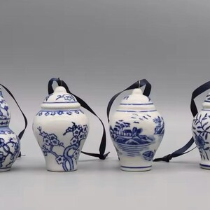 Blue & White Chinoiserie Ceramic Ornaments - Set of 12 image 4