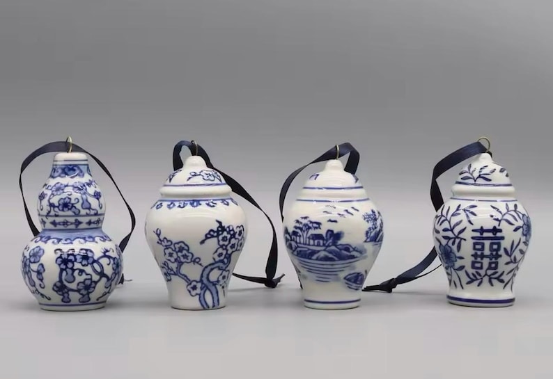 Blue & White Chinoiserie Ceramic Ornaments - Set of 12 image 4