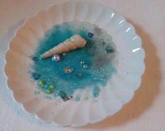 Sea shell epoxy jewelry plate 5x5