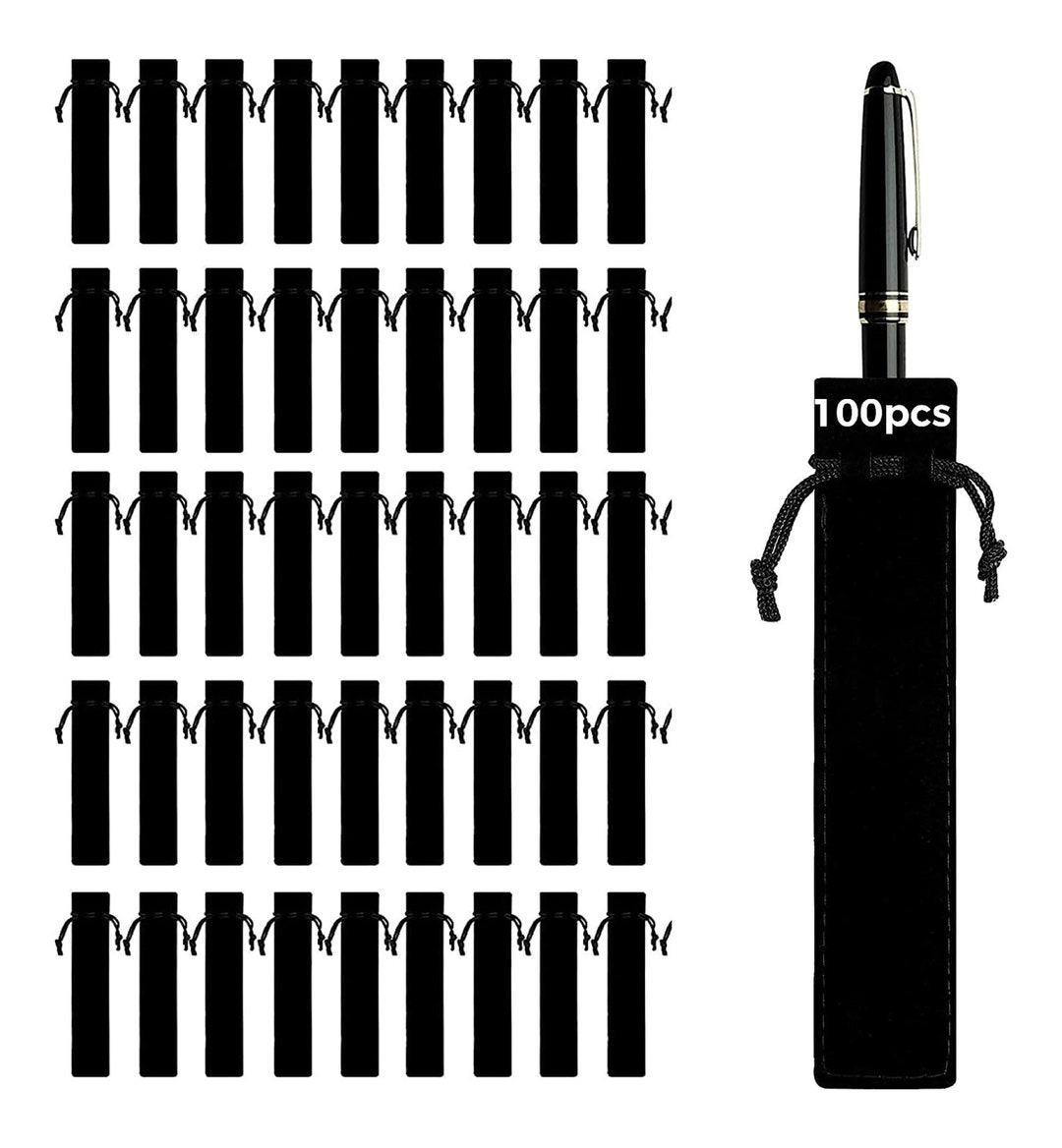 100pcs Velvet Pen Pouch Bags, Black Drawstring Pen Pouch Sleeve Holder