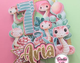 Pink Reptile Cake Topper | Reptiles Topper | Snake Cake Topper | Reptile Party Decor | Reptile Gift | Pink Girls Snake Cake Topper | Any Age