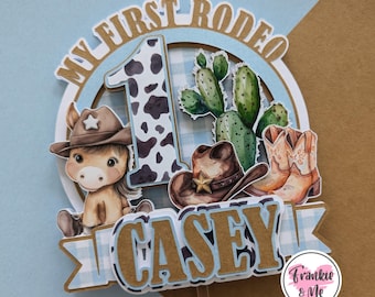 Adorno para tarta de rodeo / Adorno para primer rodeo / Adorno para tarta de vaquero / Decoración para fiesta de rodeo / Regalo de vaquero / Fiesta temática de rodeo