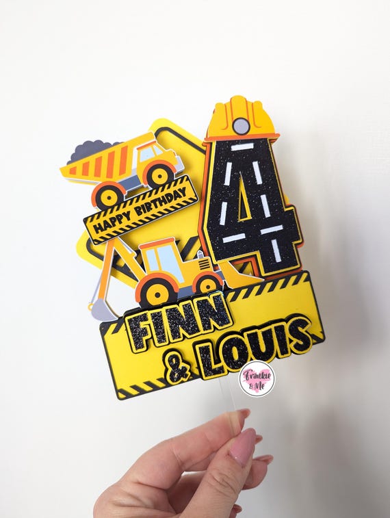 Personalised Construction Cake Topper | Digger Cake Topper | Birthday Cake Topper | Birthday Celebrations | Construction