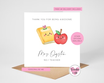 Personalised Teacher Thank You Card | End of Term Gift | Classroom Assistant Keepsake | Nursery Reception | No1 Teacher | School Leaver