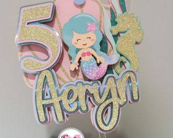 Personalised  Mermaid Cake Topper | Under The Sea Cake Topper | Seashell Cake Topper | Mermaid Theme Party | Mermaid Birthday Decor