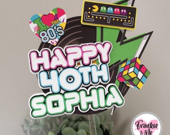 Personalised 80s Theme Cake Topper | 80s Cake Topper | 80s Theme Birthday Party | Retro 80s Cake Topper