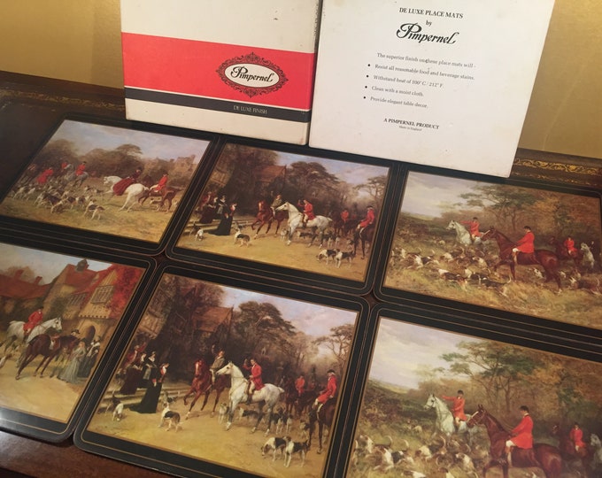 6 Vintage Retro De Luxe Finish Pimpernel English Hunt Placemats Traditional Collection Full Set