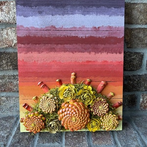 Sunset or Sunrise, Hand Made Succulent Pine Cone Wall Art, Wood Sunset or Sunrise Sign, Vertical Succulent Garden, Wood Sun Planter