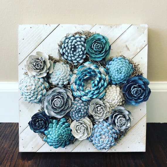 Hand-painted Pine Cone Flower Wall Art: Succulent Garden Decor - Etsy