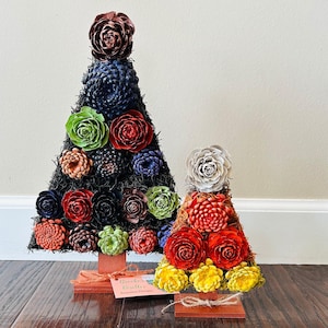 Candy Corn Halloween Tree Vertical Succulent Pine Cone Garden, Custom Wood Plank Tree, Hand Painted Wood Flowers Art Gift, Halloween Decor
