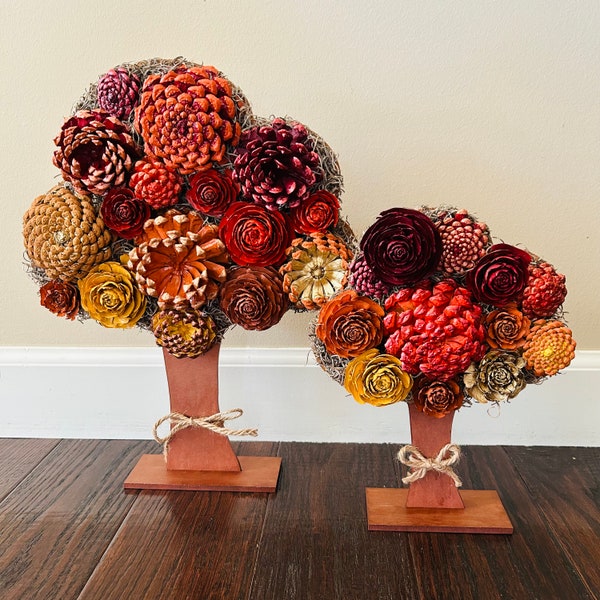 Custom Fall Trees, Hand Made Pine Cone Succulent Art, Autumn Succulent Tree, Fall Wood Tree, Fall Leaves, Vertical Succulent Garden