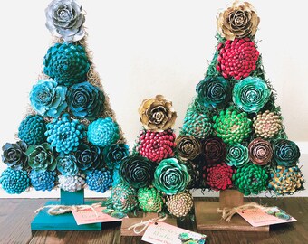 Custom Christmas Trees, Hand Made Pine Cone Succulent Art, Succulent Christmas Trees, Christmas Planters, Vertical Succulent Garden