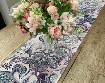 Handmade Table Runner, Pink Oriental Flowers Table Runner, Cotton Fabric, Table Decor, Living Room Decor, Unique Gift Idea, Floral