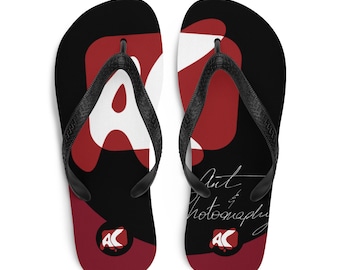 Antonio Corneal | AC Logo | Crimson Flip-Flops | Slippers | Sandals | Footwear | Unisex | Mens | Womens | Teens | Graphic Art