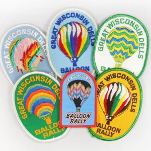 6 patches bordados vintage do Wisconsin Dells Balloon Rally, décadas de 1980 e 1990.