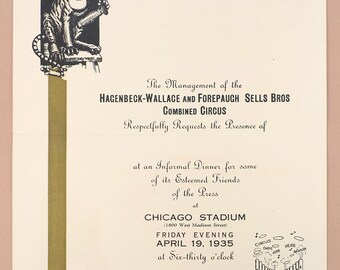 Hagenbeck-Wallace and Forepaugh Sells Bros. Circus Press Invitation 1935 Chicago