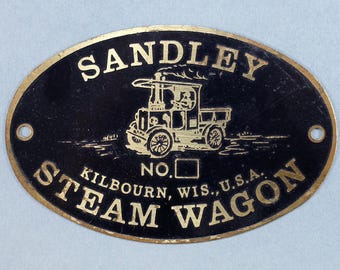 Sandley Steam Wagon Kilbourn, WI Advertising Vintage Brass Tag Badge 1930s-1940s