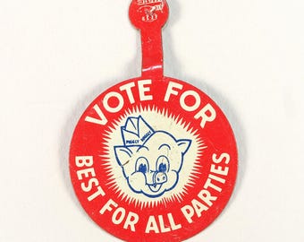 1940年代のピグリー・ウィグリー食料品店の広告入りヴィンテージブリキボタン／ピン