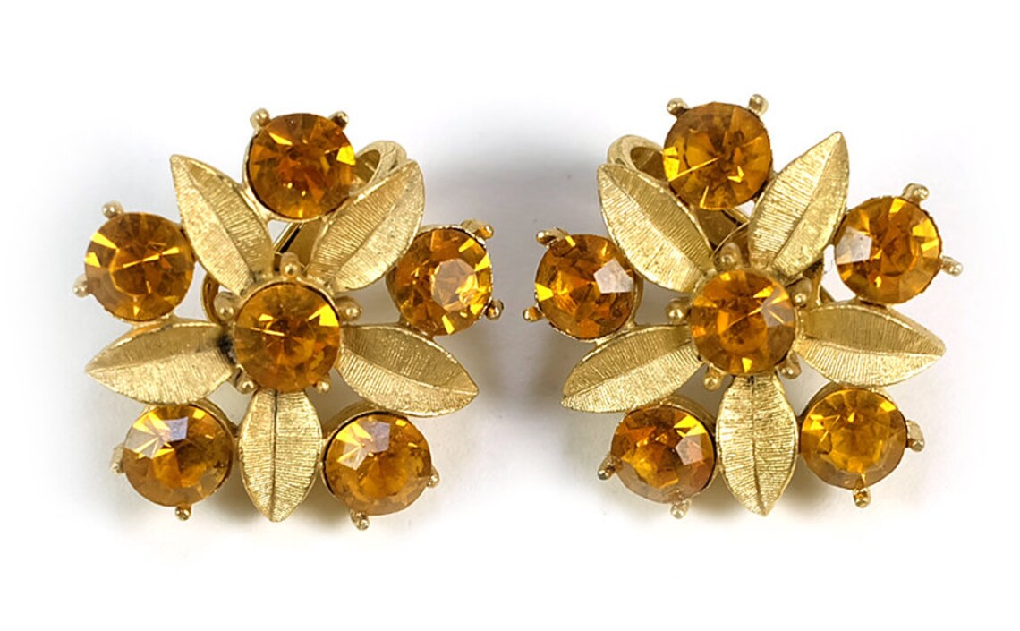 Vintage 1950s1960s Costume Jewelry Earrings w/ Rhinestones Etsy