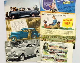 7 Advertising Automobile Postcards Packard, Buick, Chevy, Hupp Vintage 1916-40s
