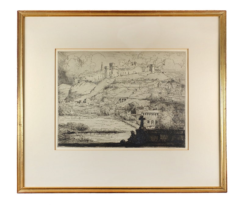 Original LOUIS ORR Antique Etching Signed 1911-1915 Hillside Avignon France Art