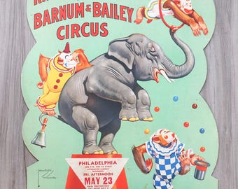 Letrero publicitario de pie del circo Ringling Bros and Barnum & Bailey de 1944, 22,5 pulgadas.