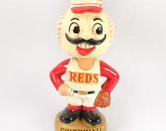 Raro muñeco cabezón de béisbol de los Cincinnati Reds, de 18 cm de alto, vintage, años 60.