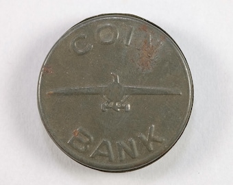 Antique Cracker Jack Tin Toy Prize Bank with Airplane Design 1920s-1930s