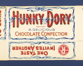 1912-1915 Cracker Jack Betrouwbare lekkernijen Hunky Dory-chocoladedoos – niet gebouwd
