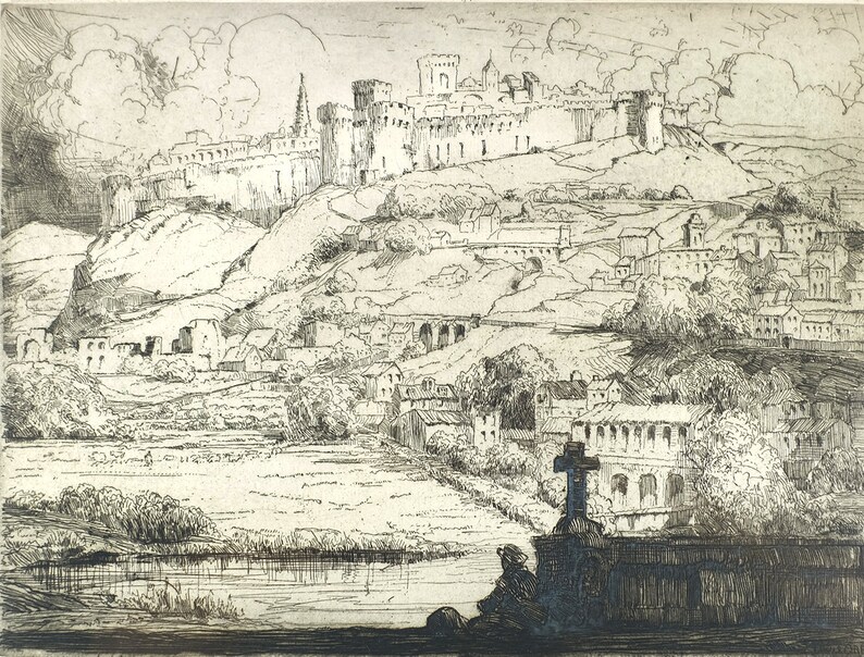 Original LOUIS ORR Antique Etching Signed 1911-1915 Hillside Avignon France Art