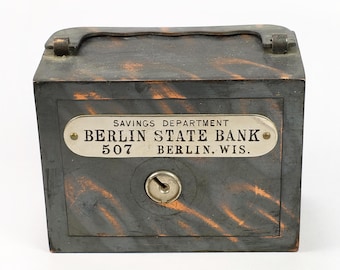 1915～1920年 ベルリン州立銀行 ウィスコンシン州 ロックボックス型アンティークおもちゃコインバンク
