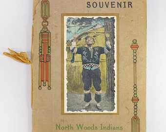 1926 North Woods Indians Lac du Flambeau, WI antiek souvenirfotoboek