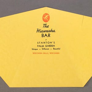 Carte des boissons inutilisées vintage du Wisconsin Dells The Hiawatha Bar des années 1930