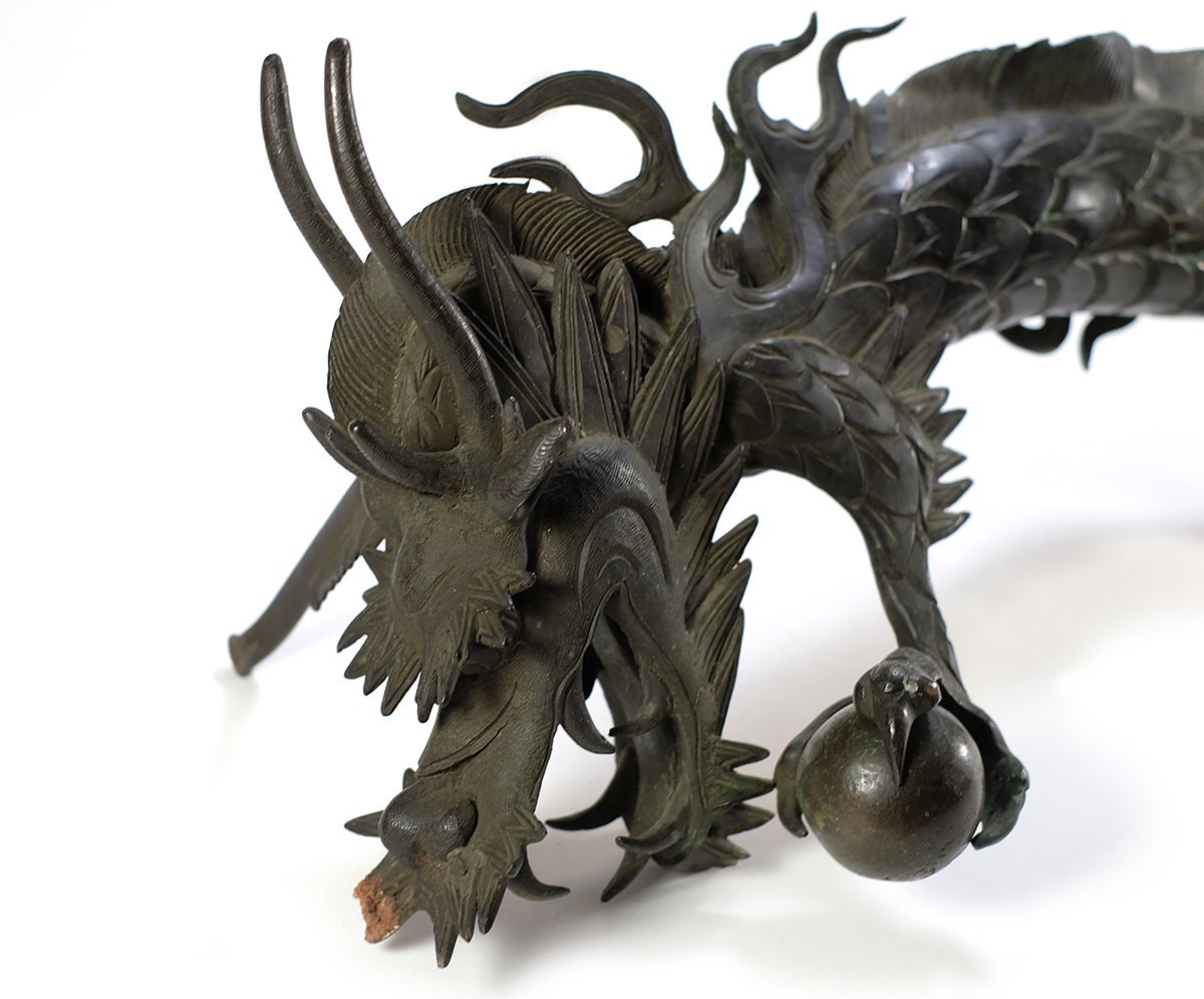 Rare antique grand bronze chinois Dragon Temple Piece 29 Etsy