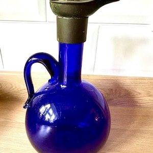 Antique Georgian Bristol Blue Glass Flagon Decanter with original lid and cork