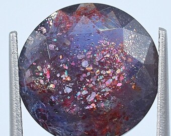 Iolite rosa multicolore, taglio rotondo da 13 mm (5,27 ct) con glitter multicolore, pietra iolite scintillante per la creazione di gioielli BI-319