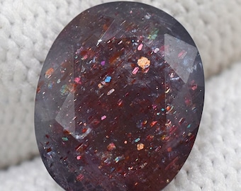 Iolite Sunstone multicolore rosso sangue 10 x 14 mm 5,08 carati taglio ovale con glitter multicolore, pietra iolite scintillante per la creazione di gioielli BI-753