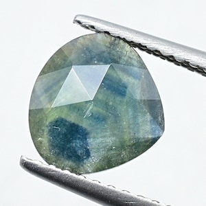 Faceted Sliced Parti Sapphire With Amazing Schiller Effect 7.6X8 MM Unheated & Untreated Natural Green Sapphire For Jewelry Making PC-124