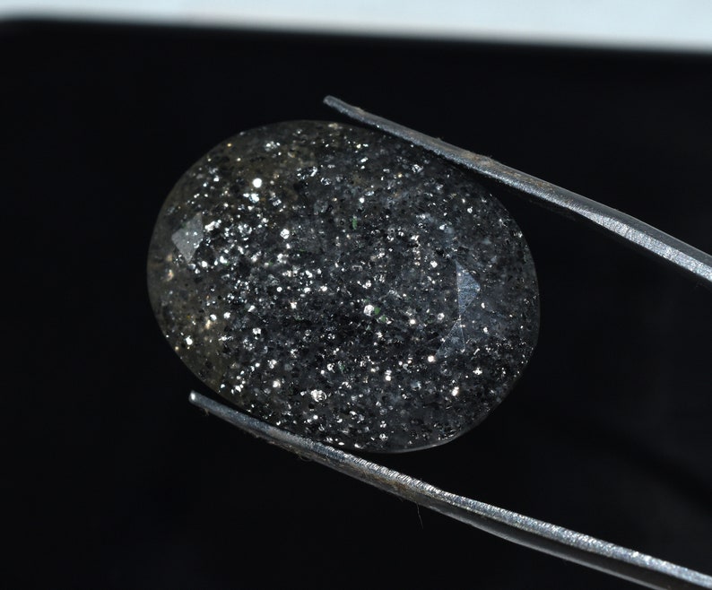Sparkling Natural Black Sunstone 20.5X27 MM Faceted Loose Gemstone Like Twinkle Stars Black Sunstone Quartz For Jewelry Making SB-13