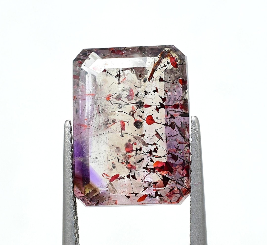 Rare Super Seven With 7 Healing Crystal 11x15 MM Emerald Cut 8.57